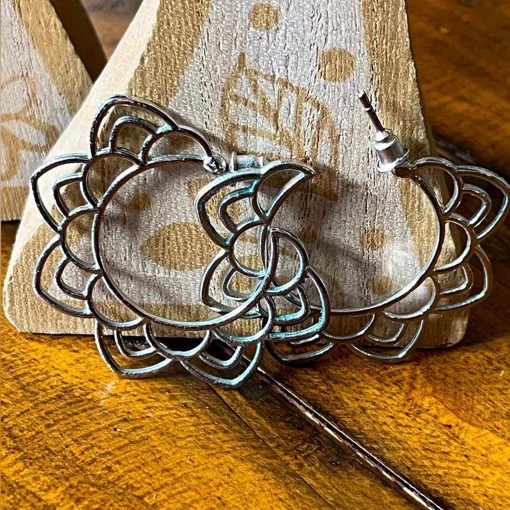 Silver Mandala Hoop Earrings